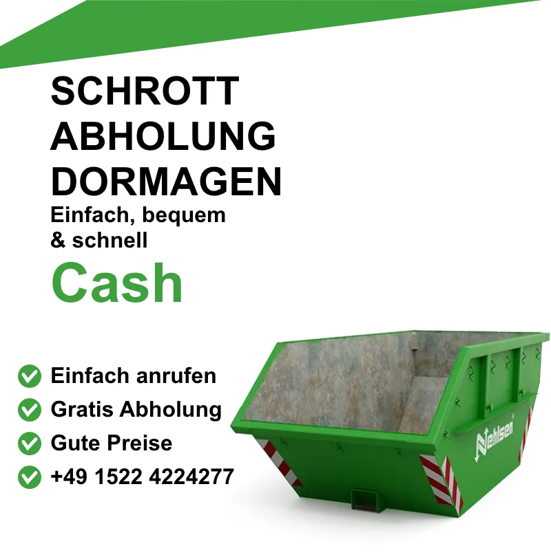 Schrottankauf Dormagen – Altmetall verkaufen und Geld verdienen! Wir kaufen Kupfer, Messing, Kabelschrott & mehr. Kostenlose Abholung, faire Preise. Jetzt anrufen: 01522-422-4277!